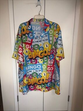 Casual Short-Sleeve Bingo Print Button-Down Shirt - Multicolor 3x